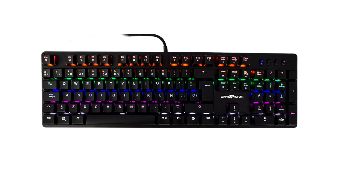 Teclado Mecanico Gamefactor Factor Kbg400-B Usb Qwerty Negro Multicolor Switch Azul