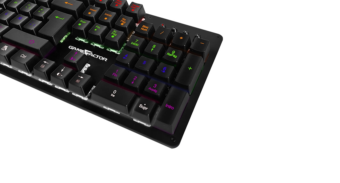 Teclado Mecanico Gamefactor Factor Kbg400-B Usb Qwerty Negro Multicolor Switch Azul