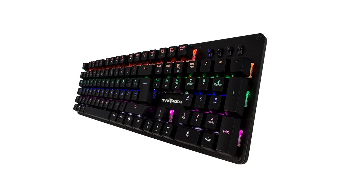 Teclado Mecanico Gamefactor Factor Kbg400-B Usb Qwerty Negro Multicolor Switch Azul