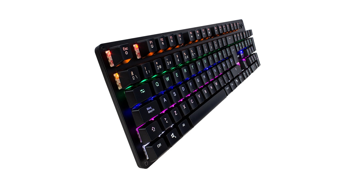 Teclado Mecanico Gamefactor Factor Kbg400-B Usb Qwerty Negro Multicolor Switch Azul