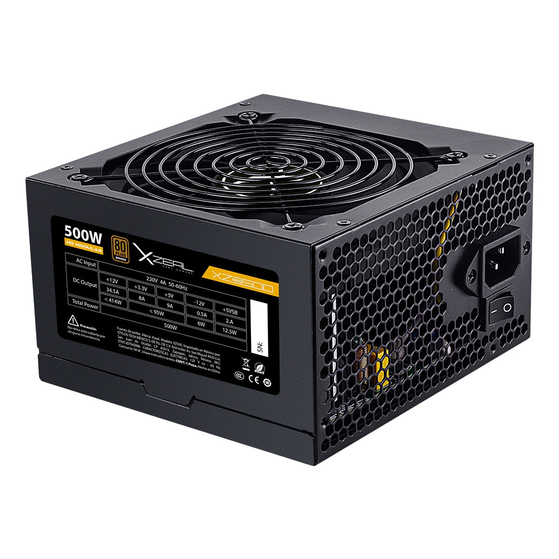 Fuente De Poder Xzeal Xz500 Atx 500W 80Plus No Modular Negro (Xzps500B)