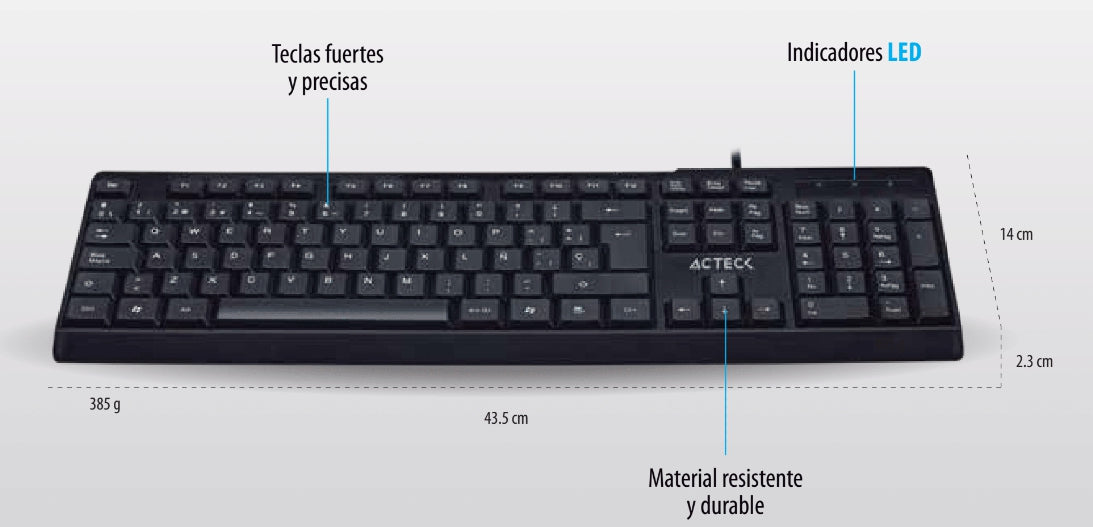 Teclado Acteck Te-200 Estándar Alámbrico Usb Windows-Linux Diseño Clásico Negro Inspire Ta210