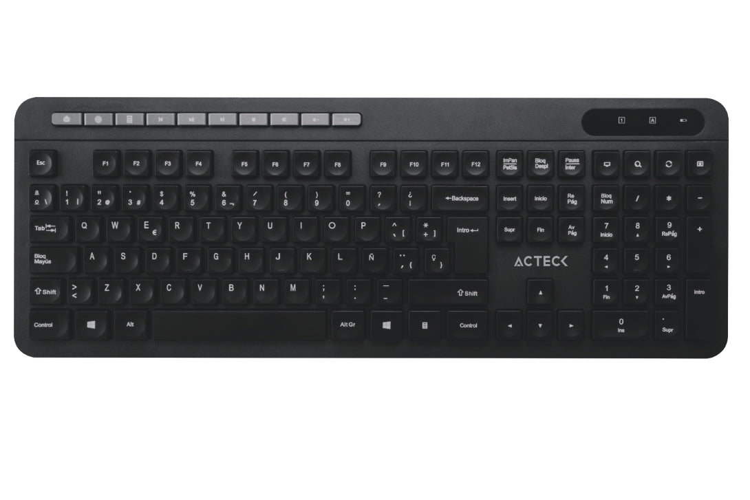 Teclado Acteck Prime Ac-931632 Inalámbrico Estándar Negro 105 Teclas + 14 Multimedia Requiere Batería Aa Receptor Usb 2.4 Ghz