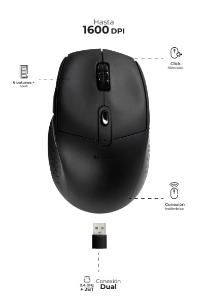 Mouse Acteck Ergo Mi680 Inalambrico 2.4Ghz Optimize