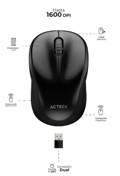 Mouse Acteck Trip Mi480 Inalámbrico 2.4Ghz Optimize