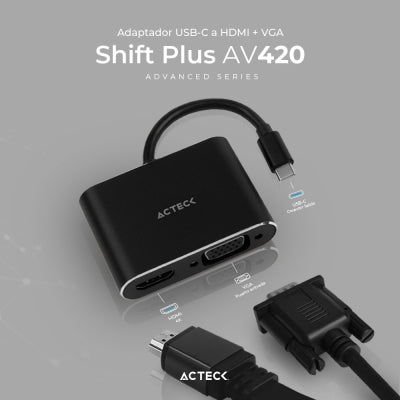 Adaptador Usb-C Hdmi Acteck Av420 + Vga Shift Plus