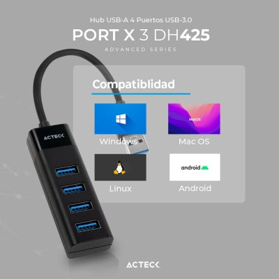 Hub Usb Acteck Dh425 Adaptador 3.0 Port X