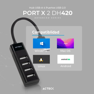 Hub Usb Acteck Dh420 Adaptador 2.0 Port X