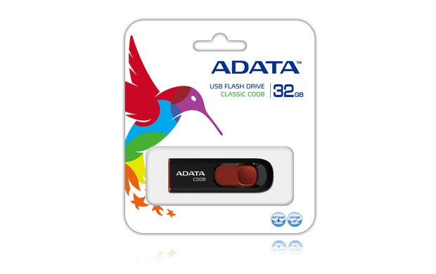 Memoria Flash Adata C008 32Gb Usb 2.0 Negro/Rojo (Ac008-32G-Rkd)