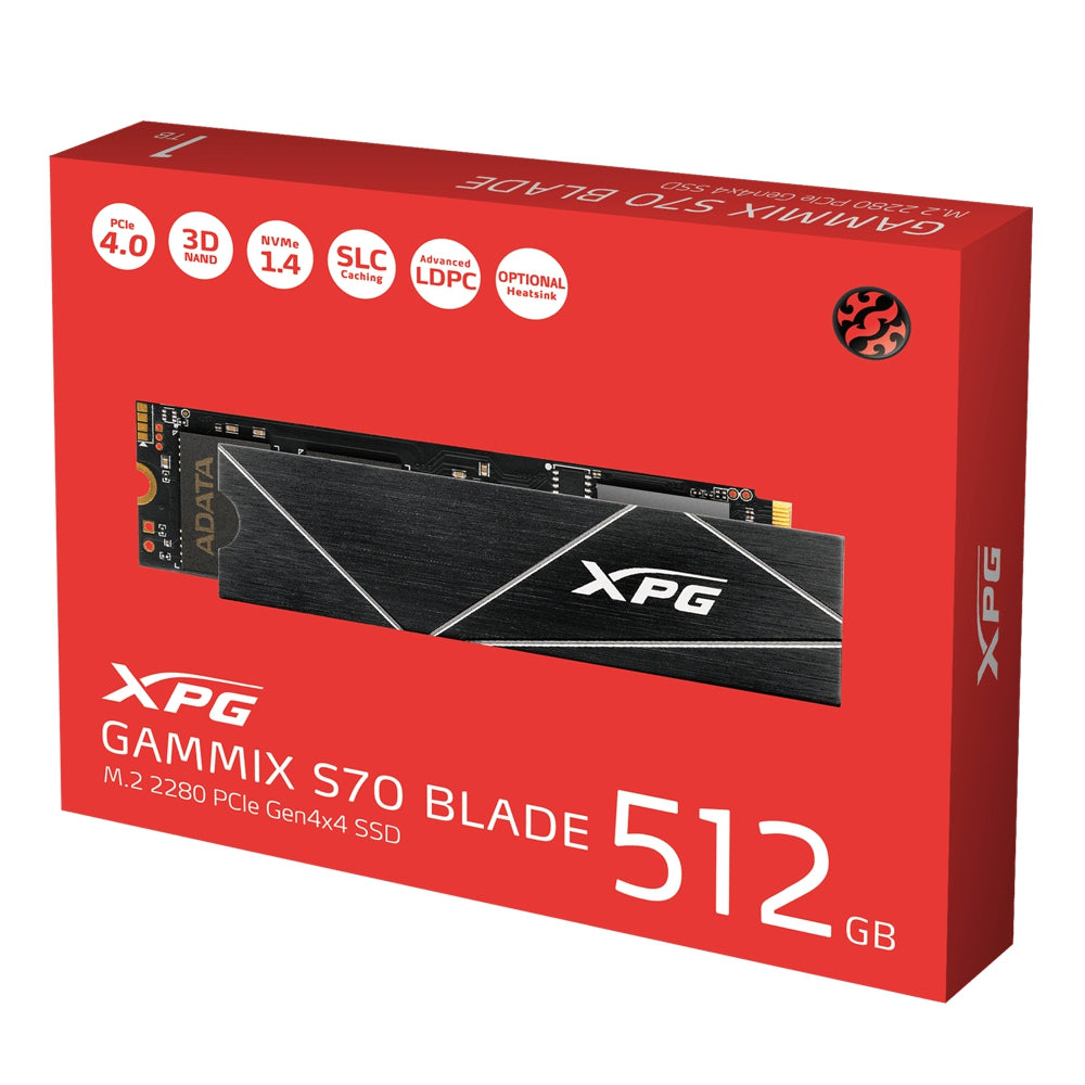 Unidad De Estado Solido Ssd Adata Xpg Gammix S70 Blade Nvme M.2 2280 512Gb Pcie Gen 4X4 3Dnand Lect.7400Mb/S Escrit 6100Mb/S Con Disipador Pc/Laptop/Mini Pcs/Gamer/Alto Rendimiento