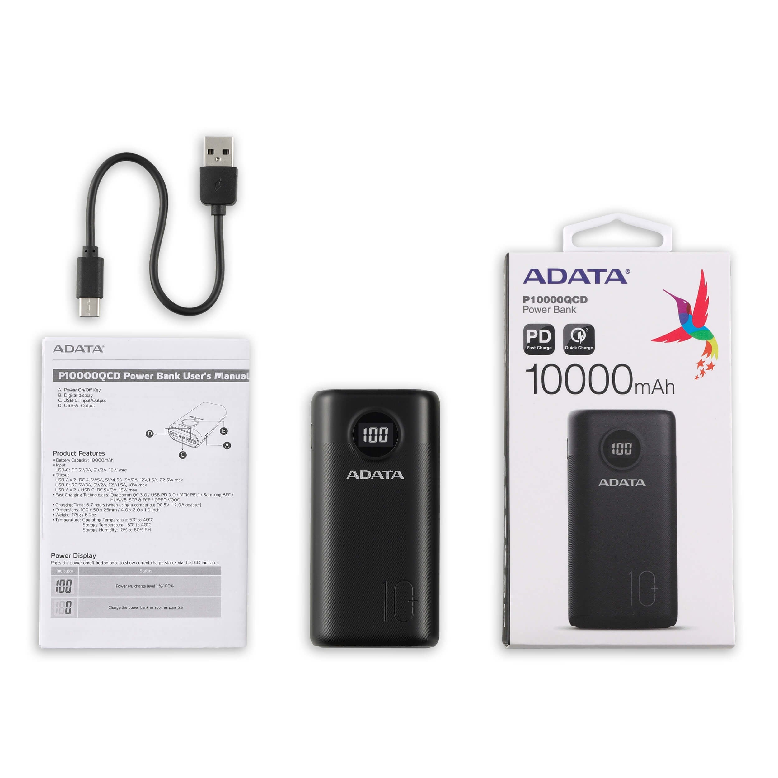 Powerbank Adata Ap10000Qcd-Dgt-Cbk Negro Mah