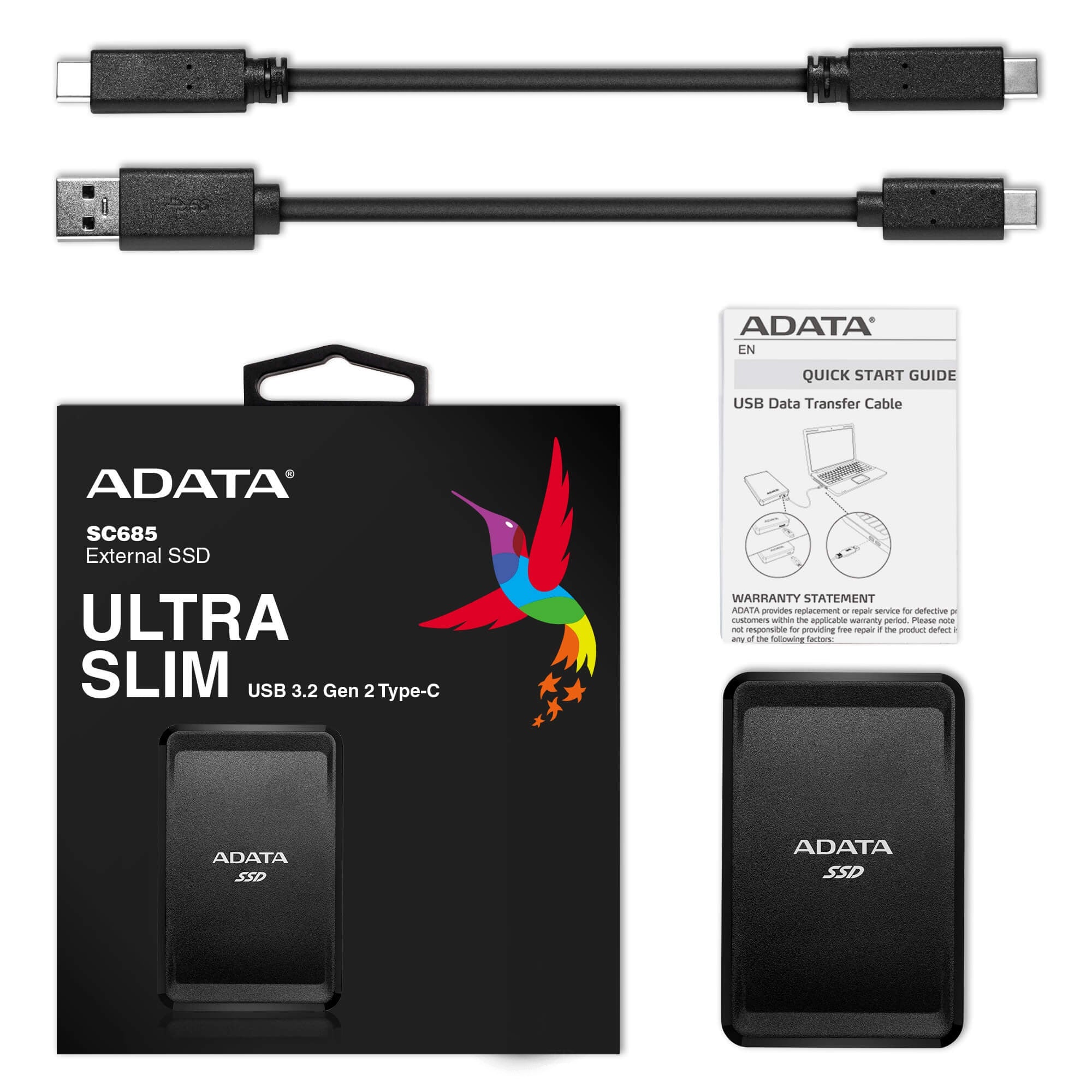 Unidad De Estado Solido Ssd Externo Adata Sc685 500Gb Usb Tipo C A Usb 3.2 Negro Windows/Mac/Linux/Android