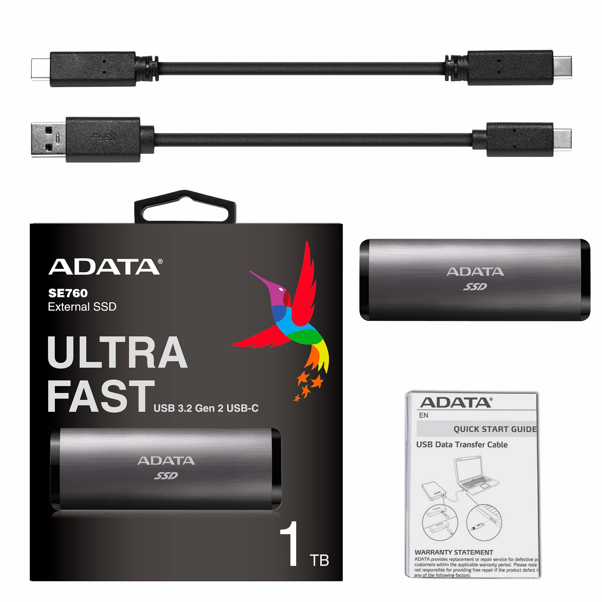 Unidad De Estado Solido Ssd Externo Adata Se760 1Tb Usb Tipo C A Usb 3.2 Titanio Windows/Mac/Linux/Android