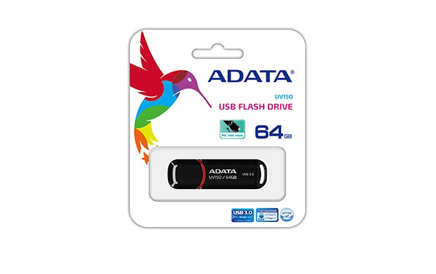 Memoria Usb Adata Uv150 Negro 64 Gb 3.2 (Retrocompatible Con 3.0 Y 2.0) 100 Mb/S