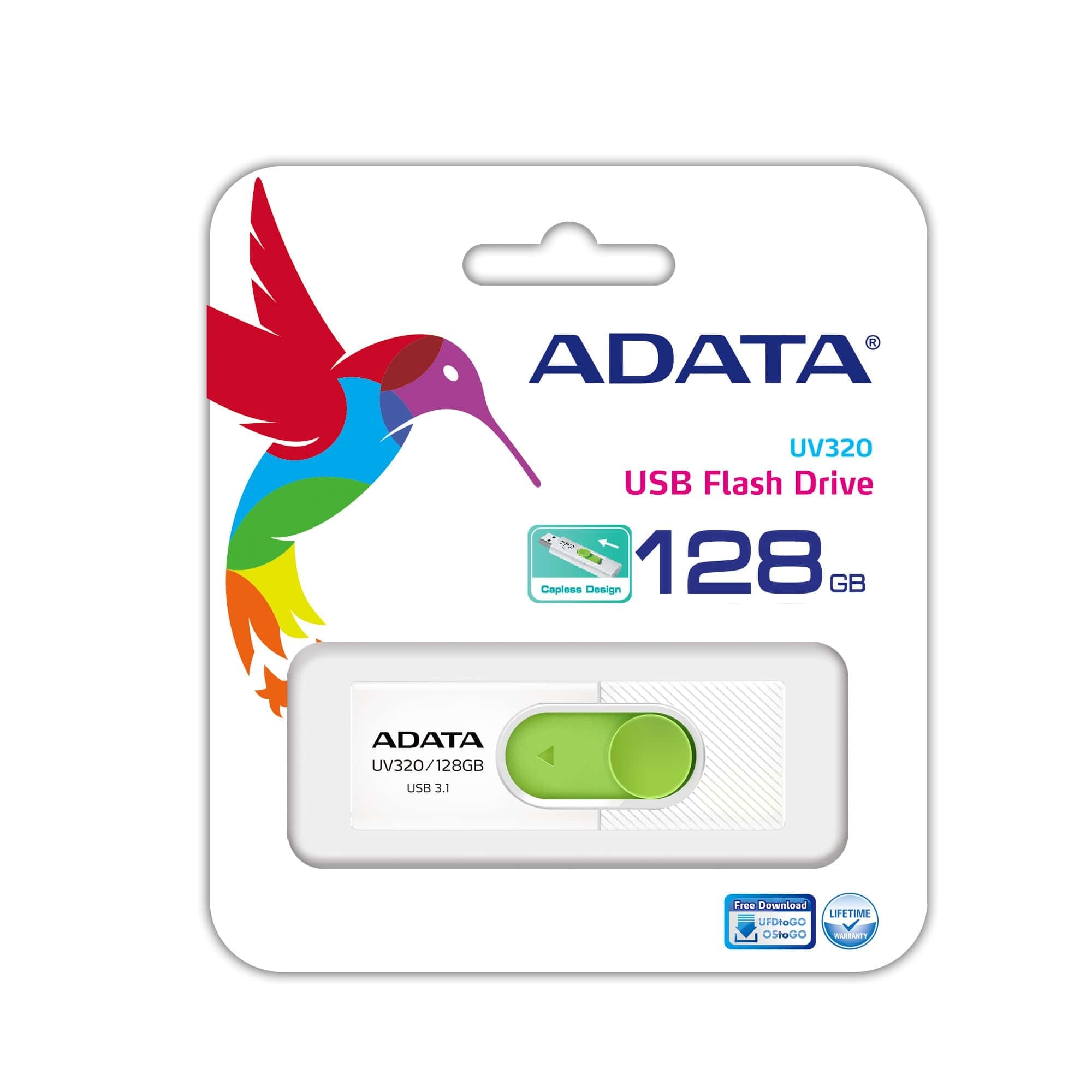 Memoria Adata 128Gb Usb 3.2 Uv320 Retractil Blanco-Verde