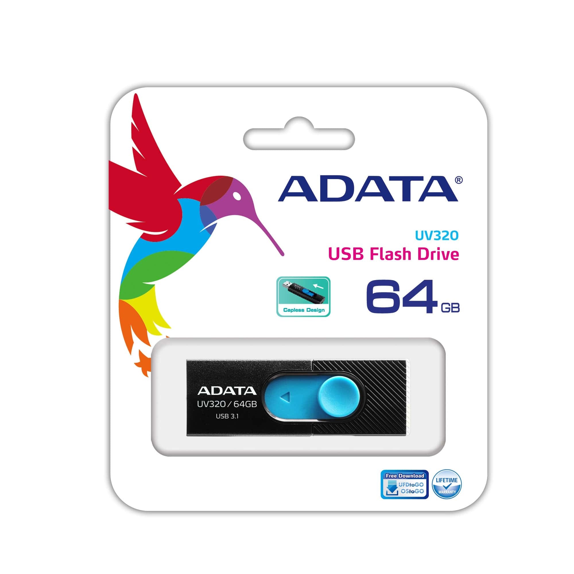 Memoria Usb Adata Uv320 Azul / Negro 64 Gb Tipo