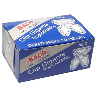 Clip Gigante Baco 12319 #2 Zincado. Caja Con 50 Clips. Metalico