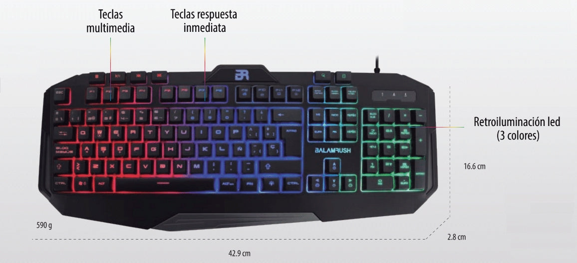 Teclado Gaming Gunfire Balam Rush Teclas Macr Br-929639 Usb Negro