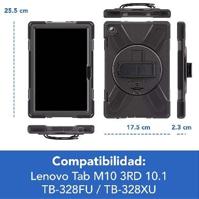 Funda Para Tablet Brobotix 6005200 Protector C/Correa Uso Rudo Giro 360º P/Lenovo M10 10.1 C/Mica 3Rd Tb-328Fu/Tb-328Xu