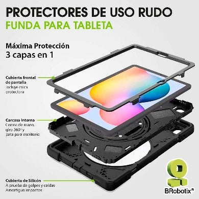 Funda Para Tablet Brobotix 6005200 Protector C/Correa Uso Rudo Giro 360º P/Lenovo M10 10.1 C/Mica 3Rd Tb-328Fu/Tb-328Xu