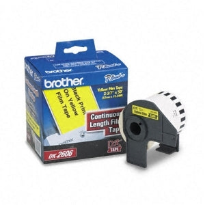 Cinta Brother Dk2606 Etiqueta Amarilla Plástica Continua No Laminada Dk2206 De 62 Mm Ancho X 15.2 Mts Largo. Impresión En Negro. Ql800 / Ql810W Ql1110Nwb.