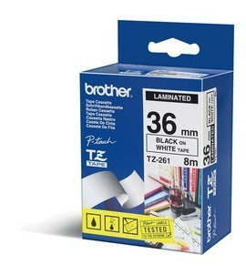 Cinta Brother Tze261 Etiqueta Blanca Continua Laminada De 36 Mm Ancho X 8 Mts Largo. Impresión En Negro.