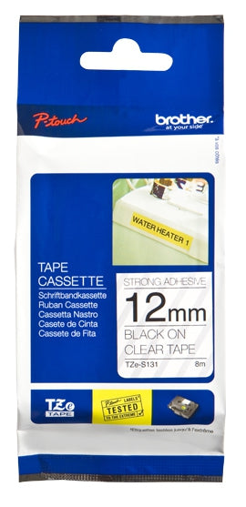 Cinta Brother Tzes131 Etiqueta Clara Continua Laminada Adhesivo Super Resistente De 12 Mm Ancho X 8 Mts Largo. Impresión En Negro.