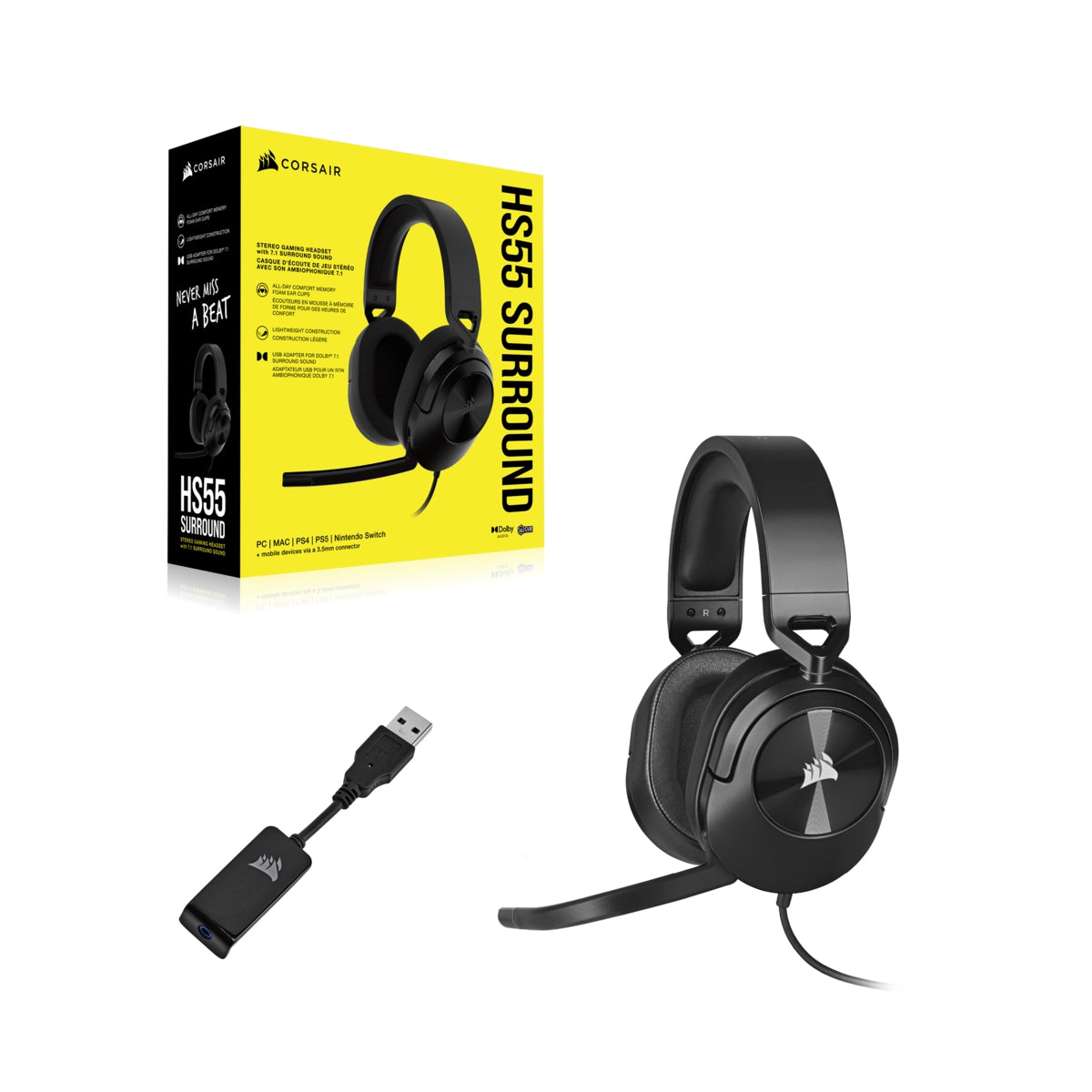 Headset Corsair Hs55 Surround Wired Carbon Ca-9011265-Na