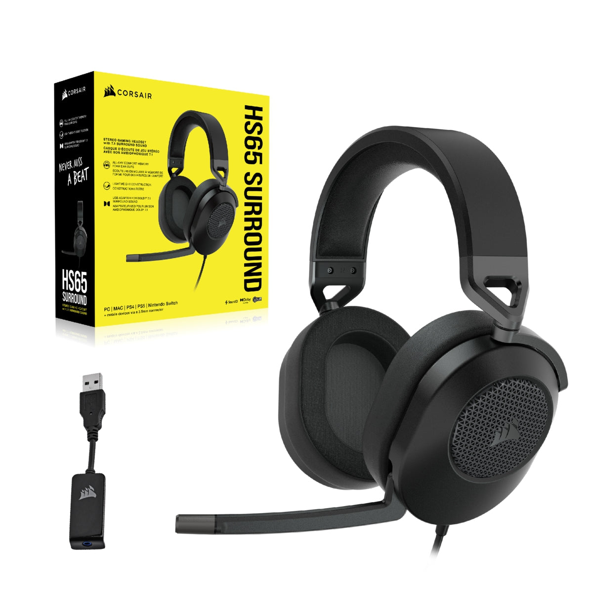 Headset Corsair Hs65 Surround Wired Carbon Ca-9011270-Na