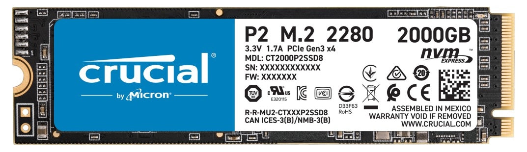 Unidad De Estado Solido Ssd Crucial P2 Nvme M.2 2280 2Tb Pcie Gen 3X4 3Dnand Lect.2400/ Escr.1900 Mb/S