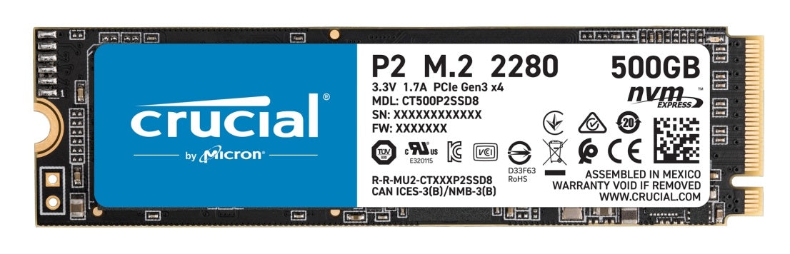 Unidad De Estado Solido Ssd Crucial P2 Nvme M.2 2280 500Gb Pcie Gen 3X4 3Dnand Lect.2300/ Escr. 940 Mb/S