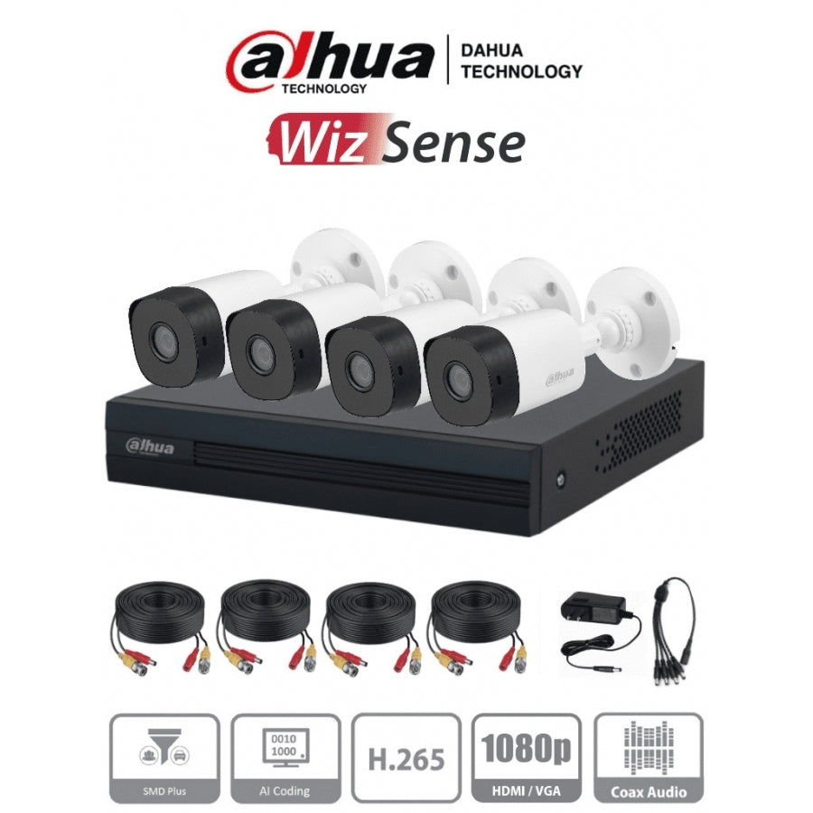 Kit De 4 Canales De 1 Megapixel/ Dvr Cooper-I Wizsense/ Con Ia/ H.265+/ 4 Camaras B1A11/ 4 Canales + 1 Ip O Hasta 5 Canales Ip/ 4 Canales Smd Plus/ Busqueda De Humanos Y Vehiculos/ Accesorios Incluid