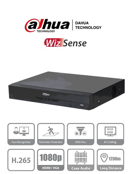 Dvr Dahua 8 Canales 5 Mp Lite/ Wizsense/ H.265/ 8 Canales Hdcvi4 Ip/ Hasta 12 Ch Ip/ 2 Canales De Reconocimiento Facial/ Smd Plus/ Proteccin Perimetral/ 1 Sata De Hasta 10 Tb/ 83 Es De Ala