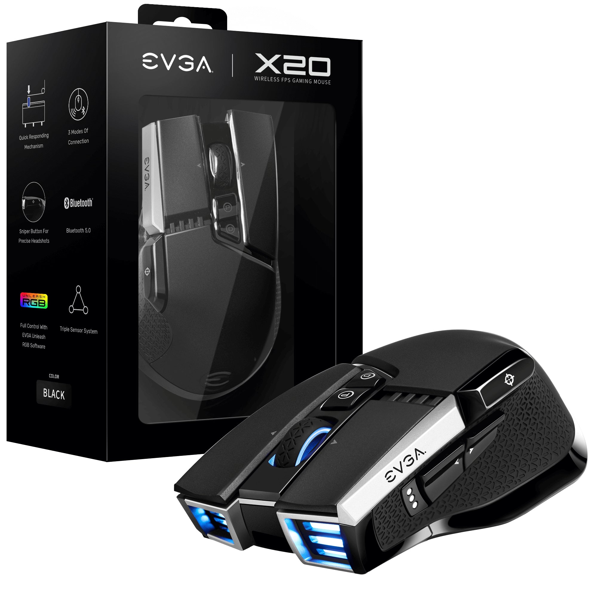 Mouse Evga X20 903-T1-20Bk-K3 10 Buttons, 16000 Dpi , 400 Ips Black
