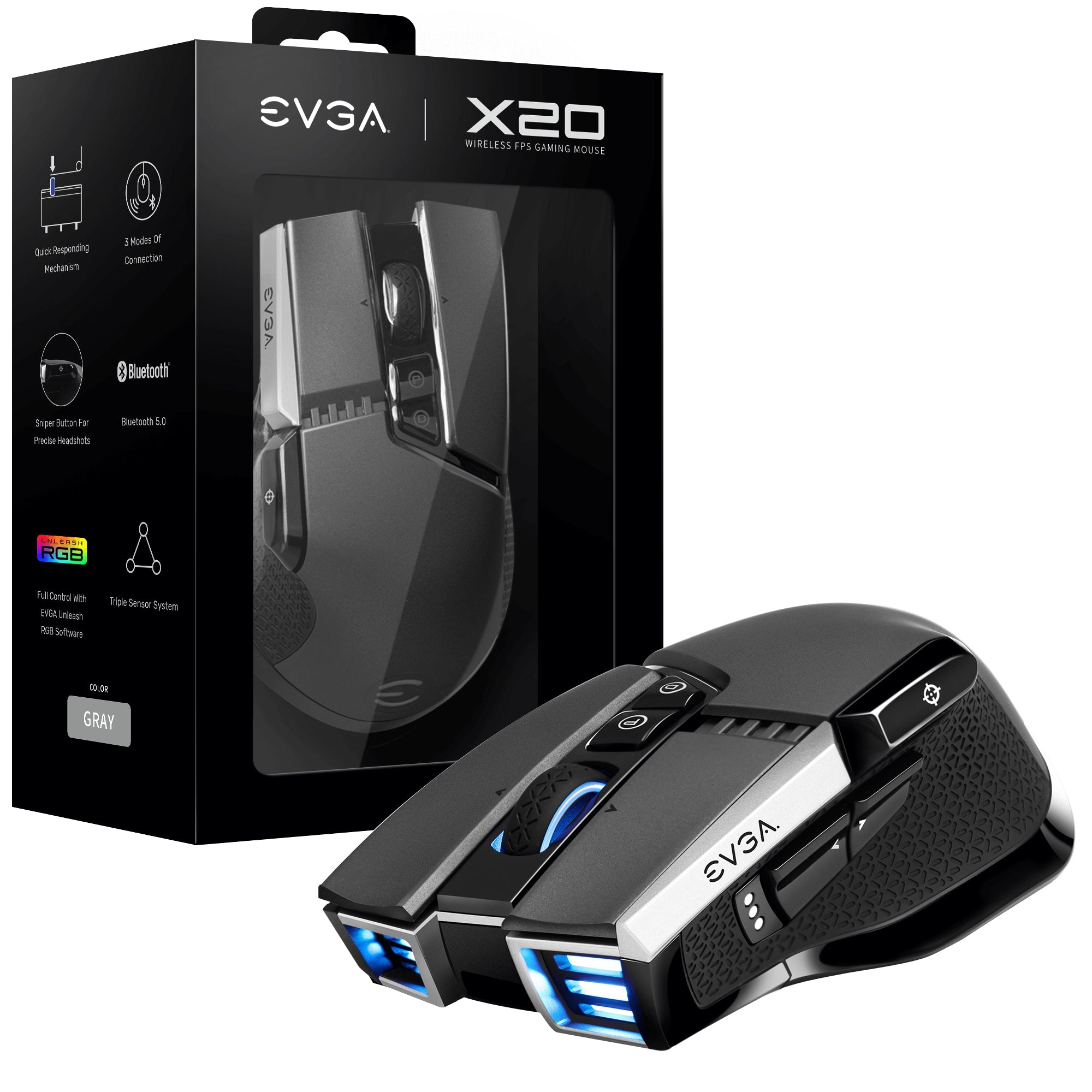 Mouse Evga X20 903-T1-20Gr-K3 10 Buttons, 16000 Dpi , 400 Ips Gray