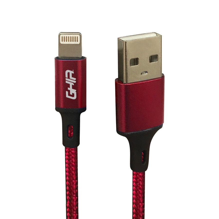 Cable Usb Tipo Lightning Ghia Nylon Color Rojo De 1M