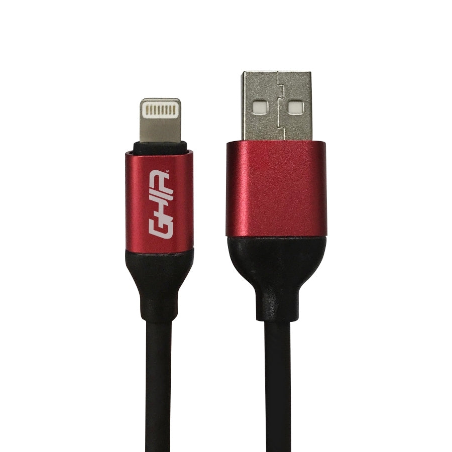 Cable Usb Tipo Lightning Ghia 1M Color Negro/Rojo