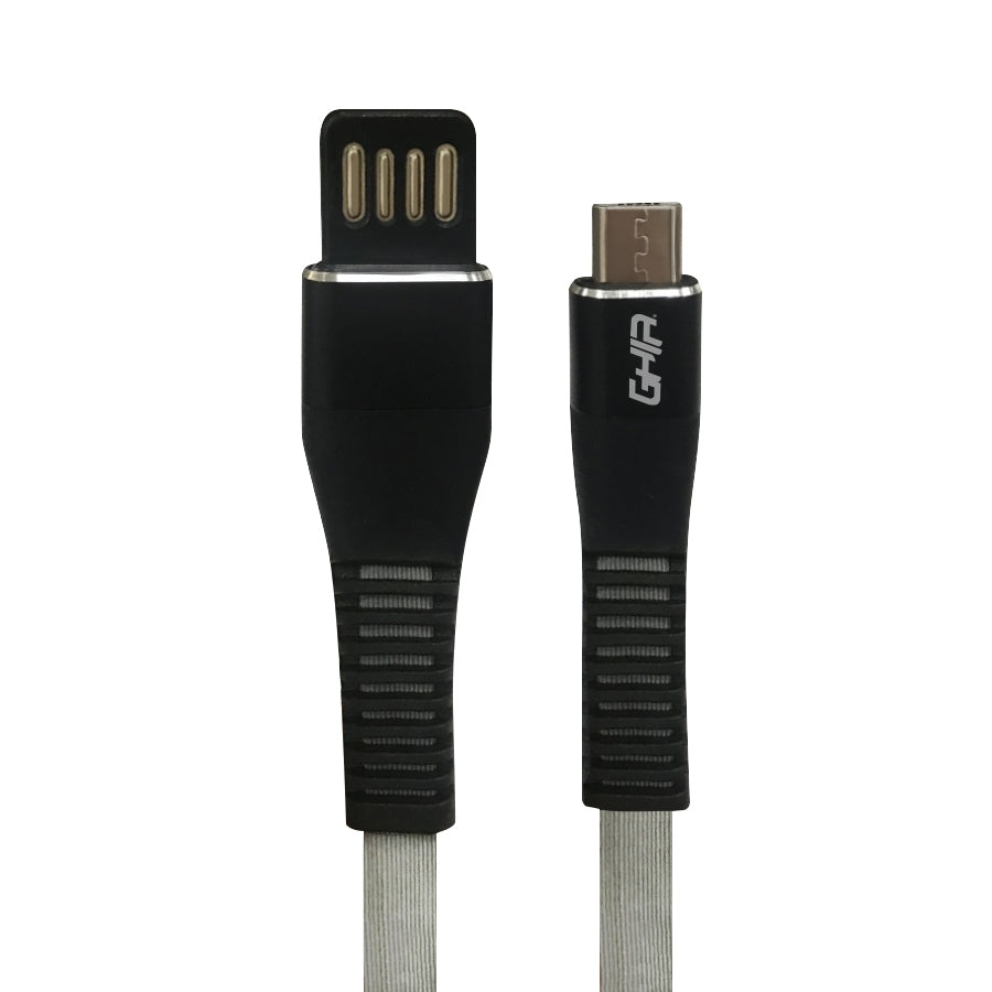 Cable Micro Usb Ghia Plano Reversible Color Gris/Negro De 1M