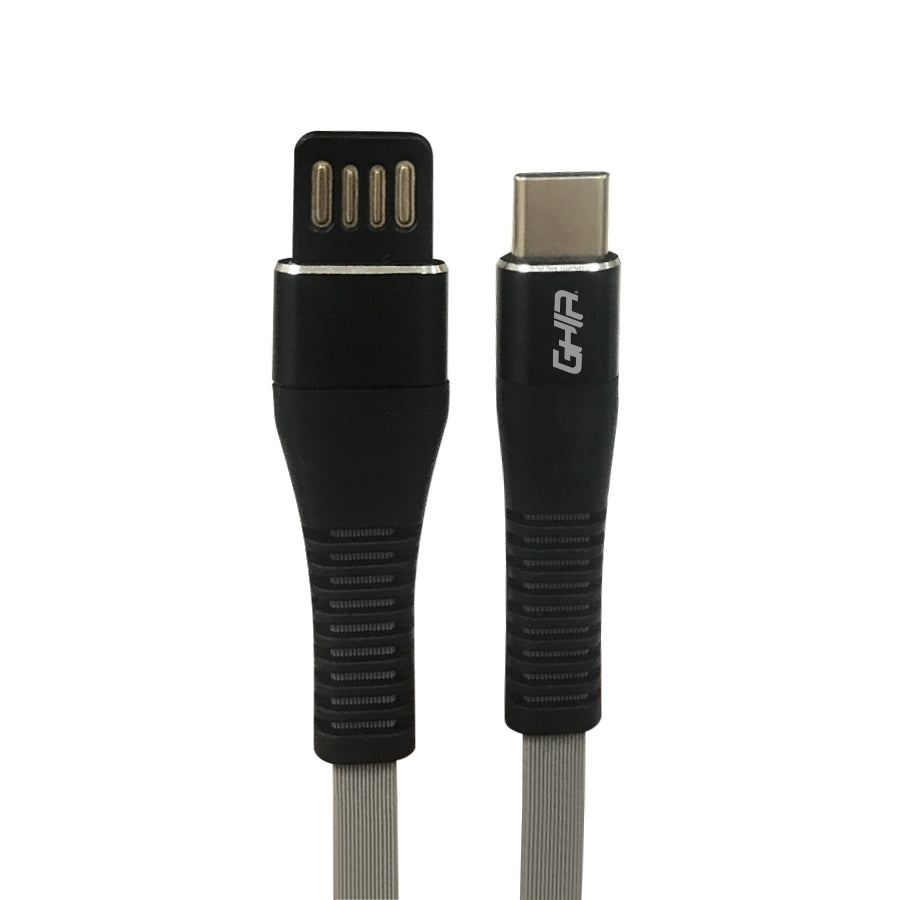 Cable Usb Tipo C Ghia Plano Reversible Color Gris/Negro De 1M