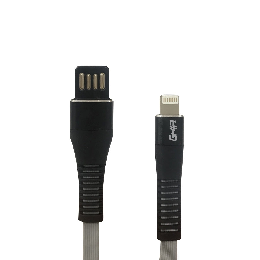 Cable Usb Ghia Tipo Lightning Plano Reversible Color Negro De 1M