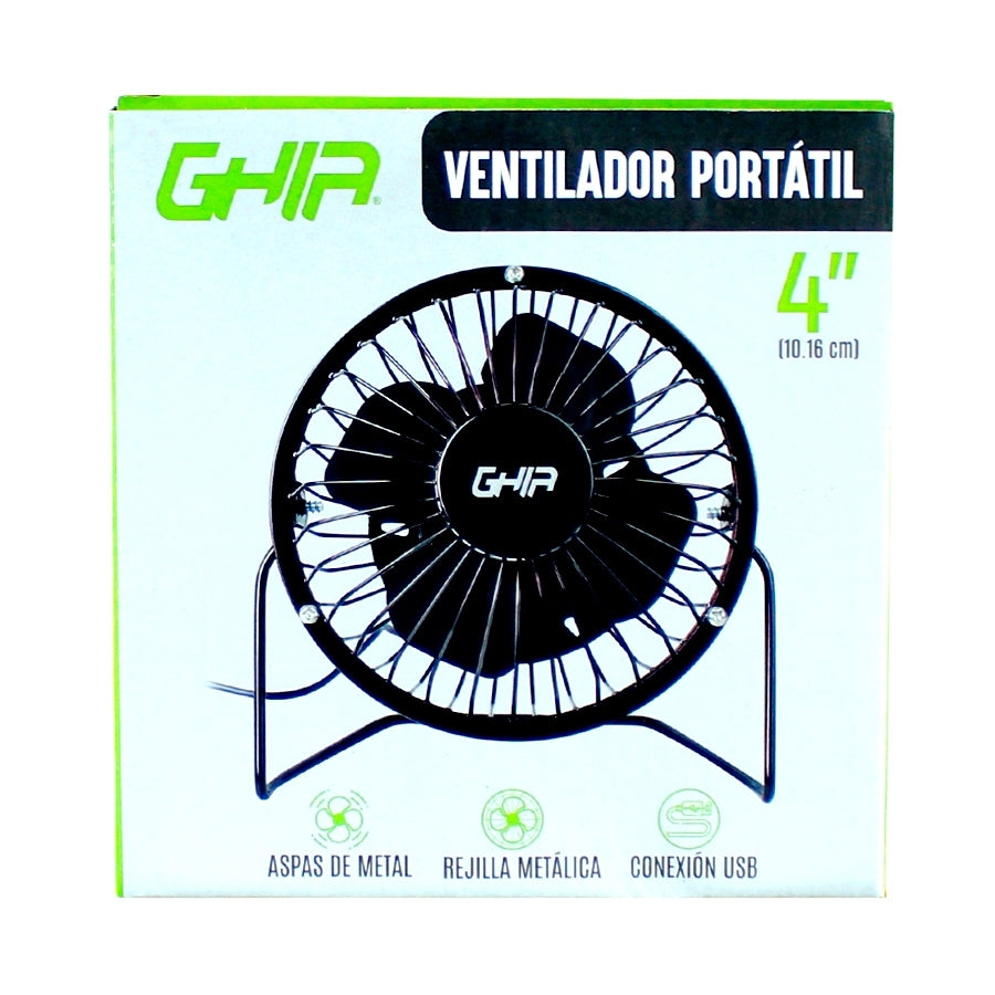 Mini Ventilador De Escritorio Ghia Metalico Color Negro Alimentacion Usb