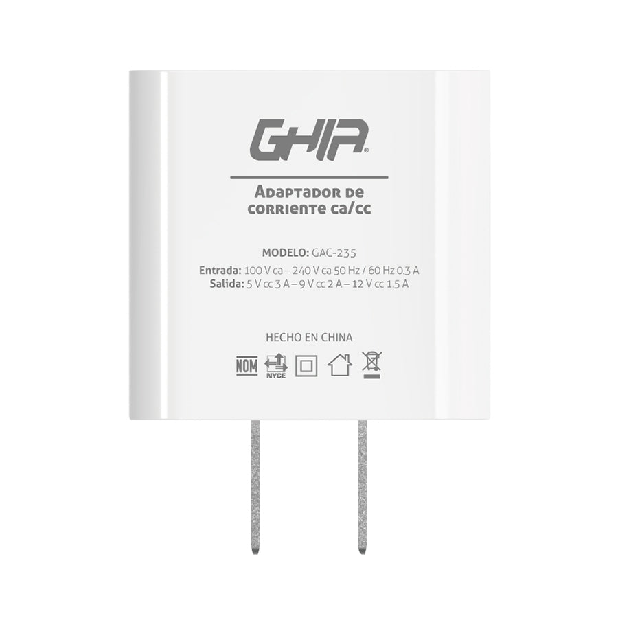 Cargador De Pared Ghia Usb Tipo C / Carga Rapida 18W