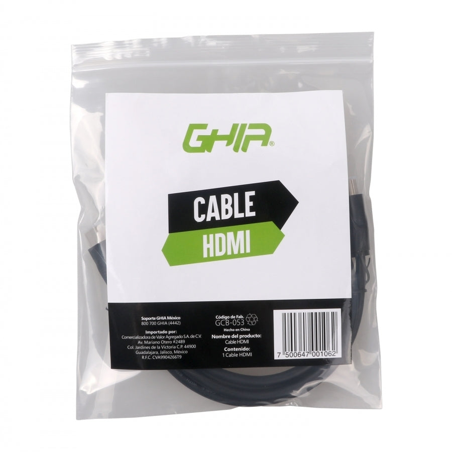 Cable Hdmi Ghia 1.8 Mts 19P 4K A 60 Hz 3D Bolsa Economico