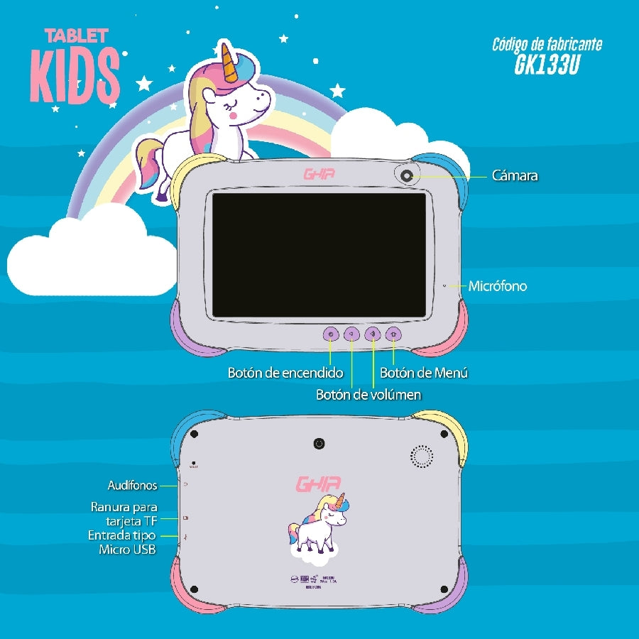 Tablet Ghia 7 Kids/A133 Quadcore/1Gb Ram/16Gb /2Cam/Wifi/Bluetooth/2500Mah/Android 11 Go /Violeta