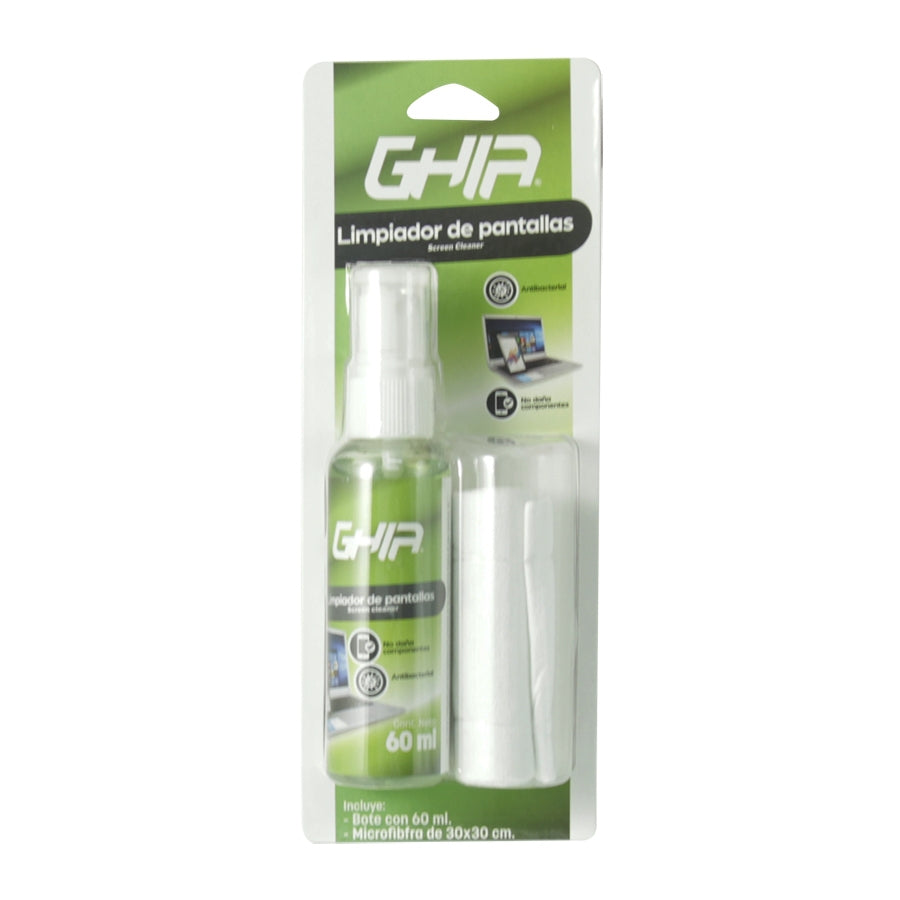 Kit De Limpieza Para Pantallas Ghia Incluye Microfibra Y Spray 60Ml, Antibacterial