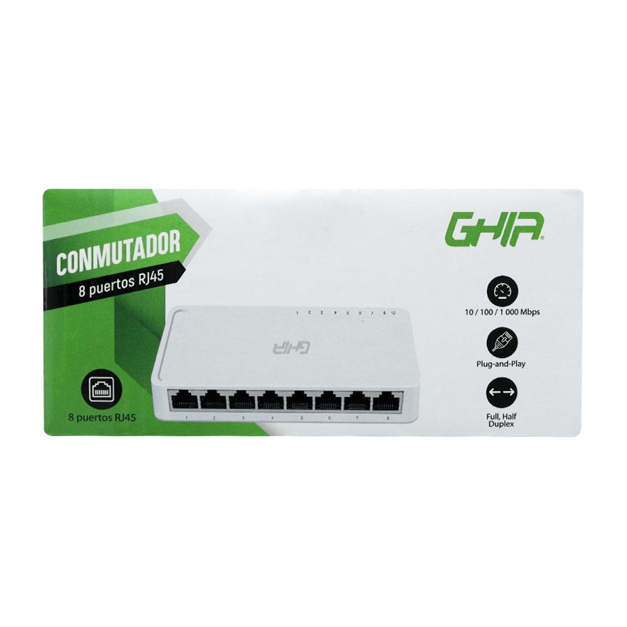 Switch Ghia 8 Puertos Rj45 10/100/1000 Mbps No Administrable Auto Mdi/Mdix Half Full Duplex // Gigabit