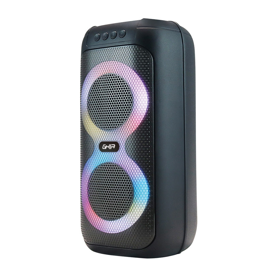 Bafle Ghia Amplificado Doble Bocina 4 Pulg Recargable /Bt/Tws/Usb/Mic/Fm/Luz Led Secuencial