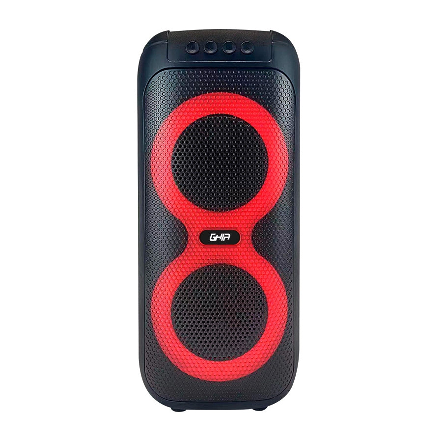 Bafle Ghia Amplificado Doble Bocina 4 Pulg Recargable /Bt/Tws/Usb/Mic/Fm/Luz Led Secuencial