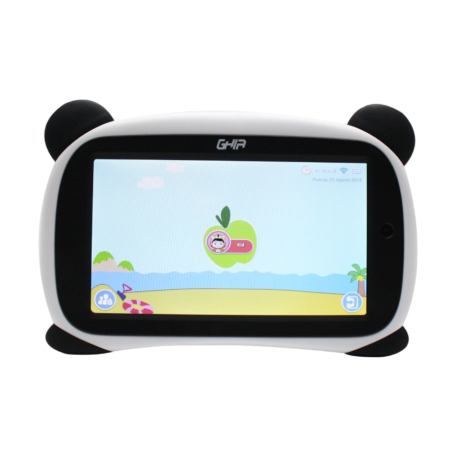 Tablet Ghia Kids Panda 7 Pulgadas/Quad Core/1Gb/8Gb/2Cam/Wifi/Bluetooth/2500Mah/Android 8.1 Go Edition / Blanco Con Negro Ojos Azules