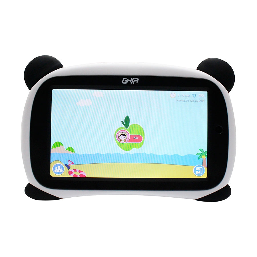 Tablet Ghia Kids Panda 7 Pulgadas/Quad Core/1Gb/8Gb/2Cam/Wifi/Bluetooth/2500Mah/Android 8.1 Go Edition / Blanco Con Negro Ojos Cafes